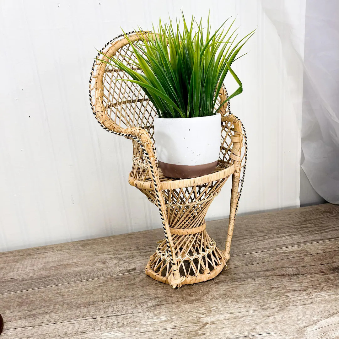 Vintage Wicker Peacock Chair Plant Stand – 15.5 inch Doll Chair | Etsy (US)