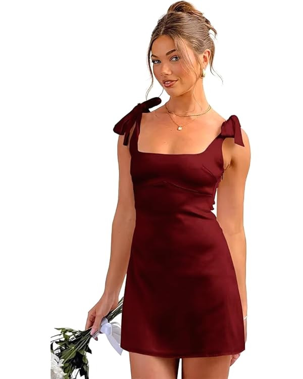 Eightale Satin Homecoming Dress for Teens Tie Straps Bow Short Prom Cocktail Party Gown | Amazon (US)