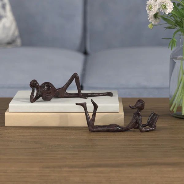 2 Piece Birdsall Man and Woman Leisurely Reading a Book Sculpture Set | Wayfair North America