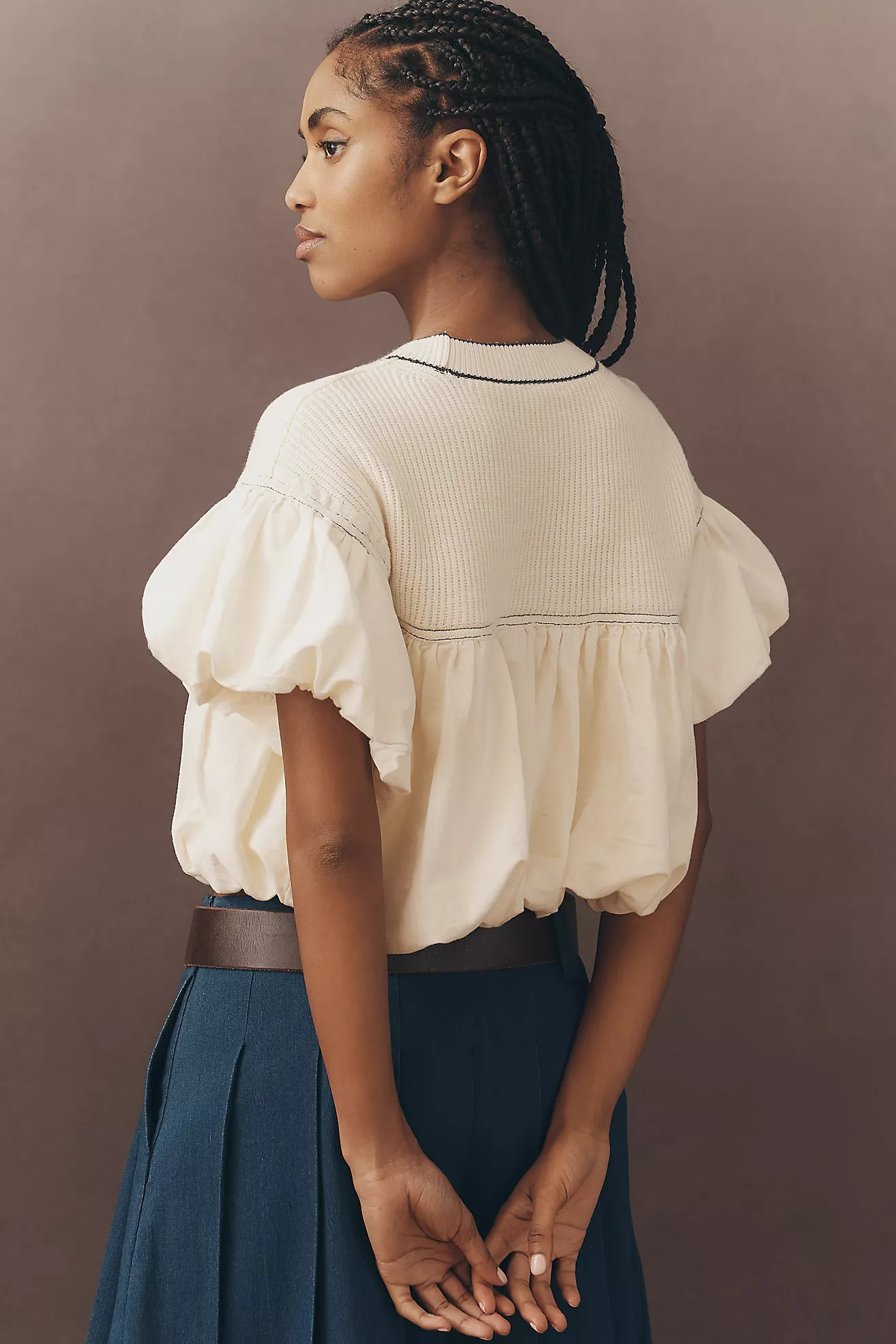 Pilcro Linen Blend Short-Sleeve Bubble Top | Anthropologie (US)