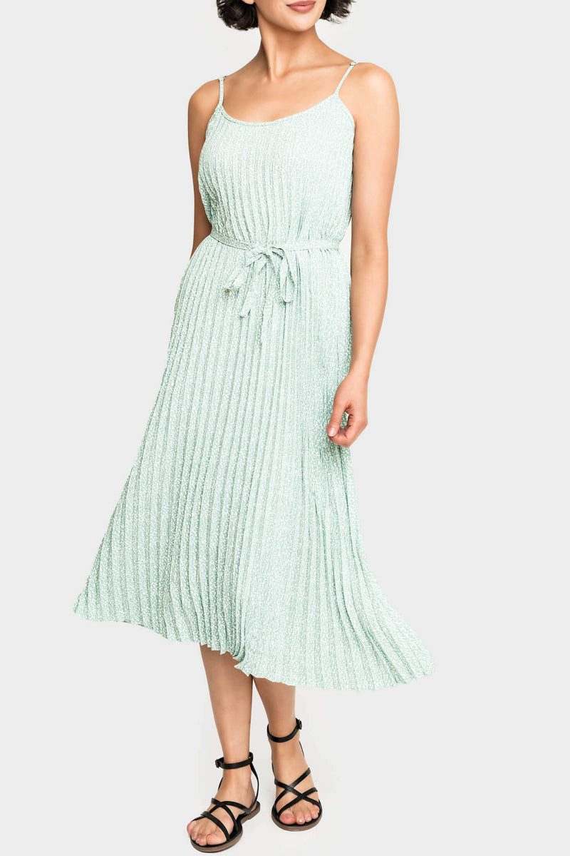 Adjustable Strap Pleated Midi Dress with Belt | Gibson