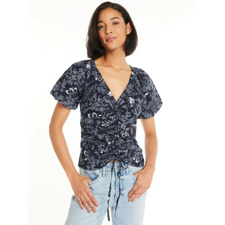 Time and Tru Women’s Woven Top with Puff Sleeves, Sizes XS-XXXL | Walmart (US)