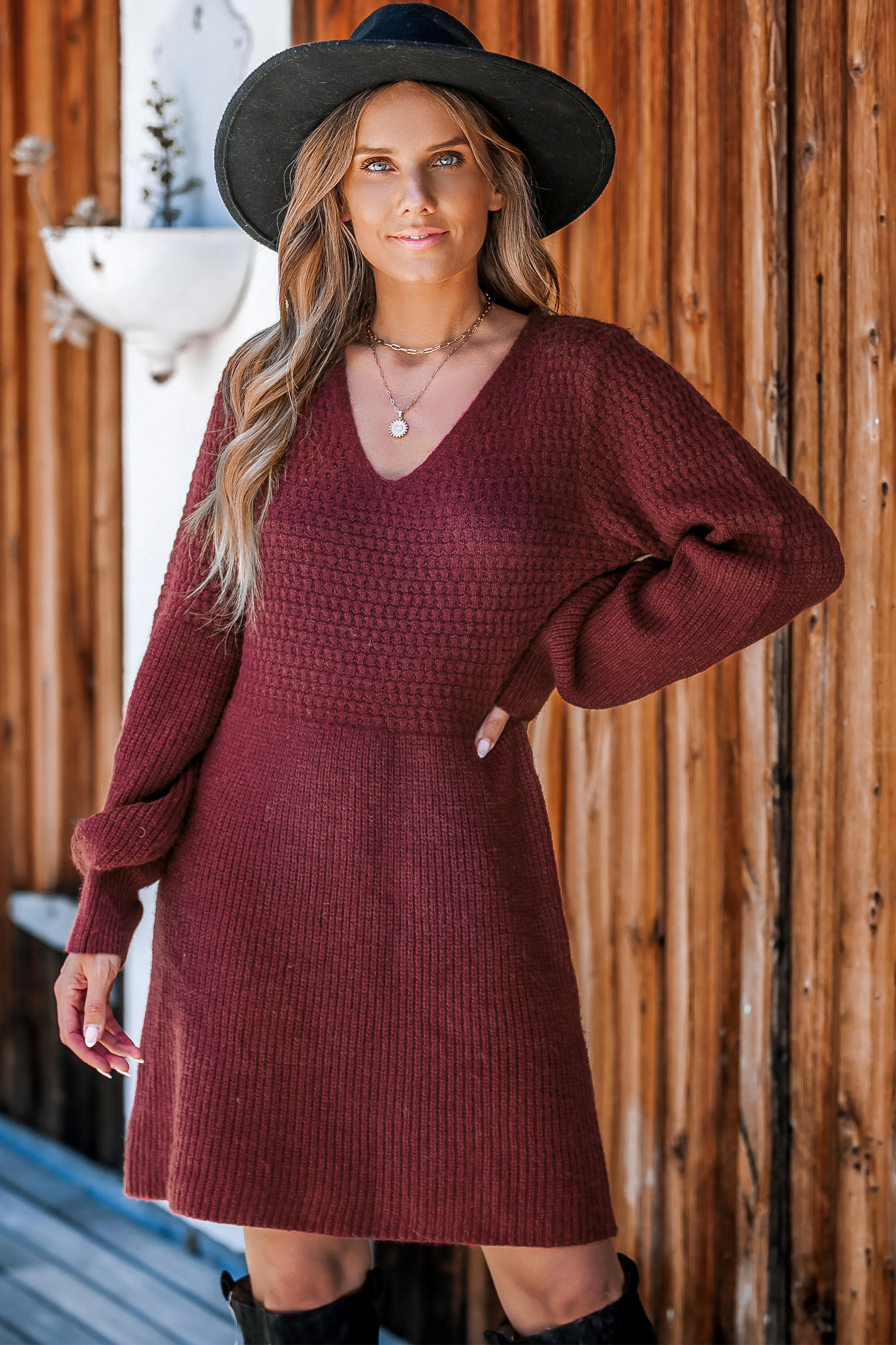 Red V-Neck Gigot Sleeve Sweater Dress | Cupshe US