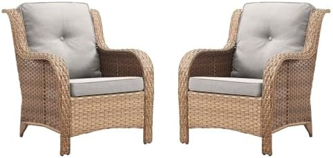 Patio Furniture Chairs Outdoor Chair - 2 Piece Wicker Rattan Chairs Set with High Back and Deep S... | Amazon (US)