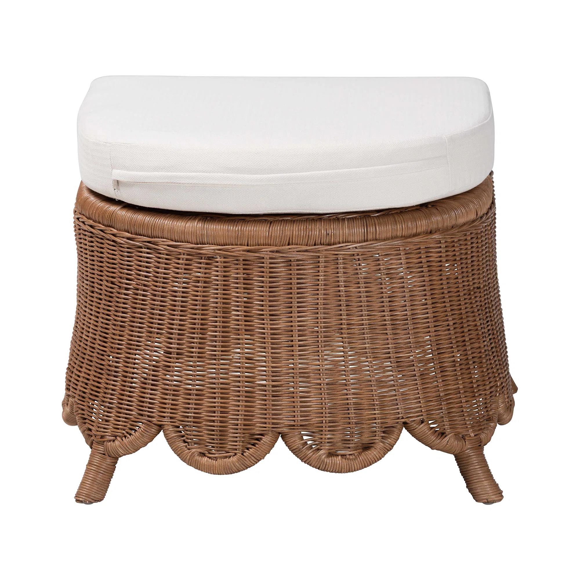 Bali & Pari Detta Natural Rattan Footstool With Cushion - Handwoven Wicker Ottoman With Scalloped... | Wayfair North America
