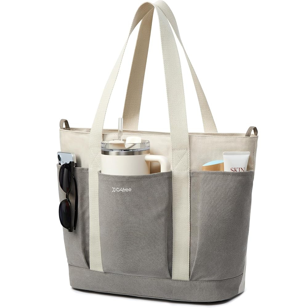 G4Free Large Canvas Tote Bag for Women with Zipper Fit 15.6" Laptop, Everything Tote Bags with Po... | Amazon (US)