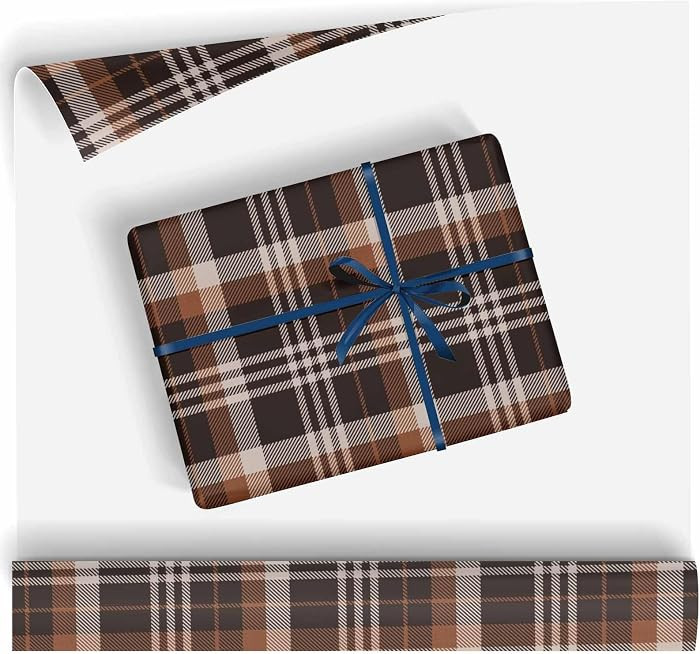Plaid Fabric Textures Brown Stipes Bulk Wrapping Paper Wrapping Paper Roll, All Occasion Vintage ... | Amazon (US)