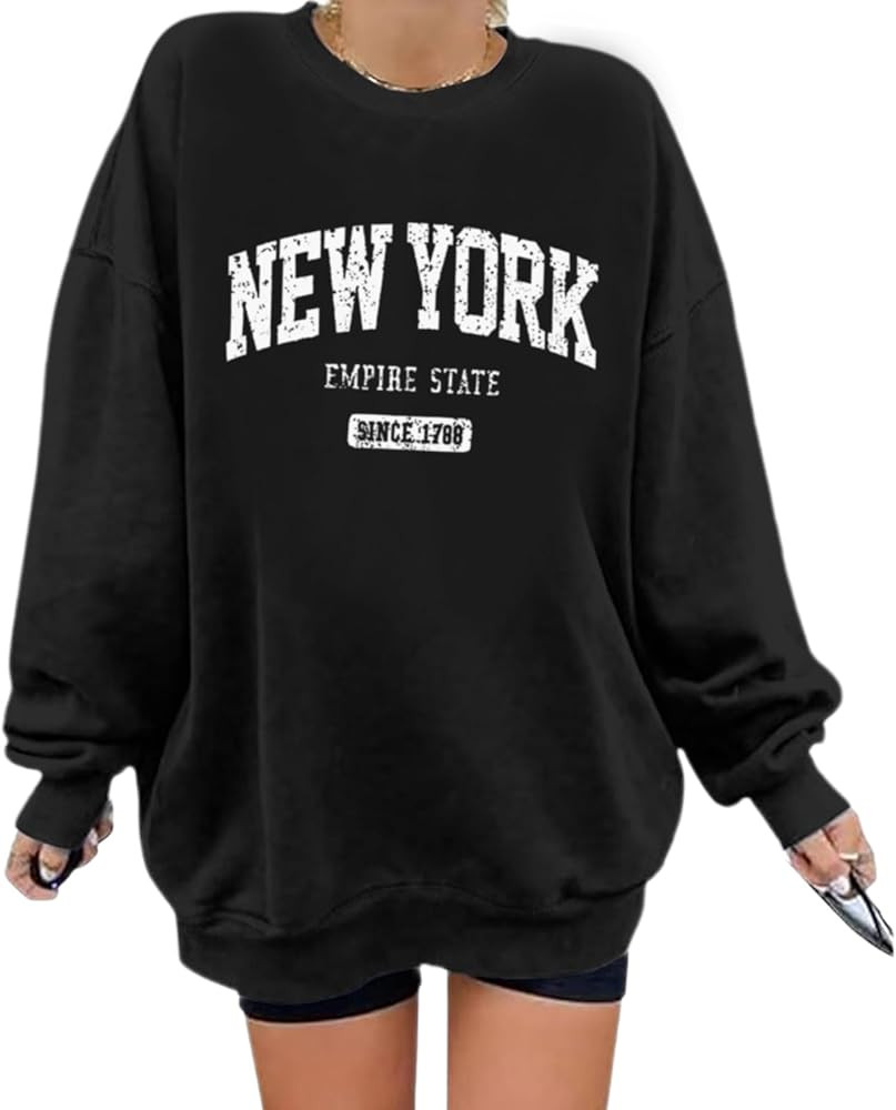 Sulayesh Oversized New York Sweatshirt for Women Aesthetic Preppy Hoodies Vintage Letter Print Gr... | Amazon (US)