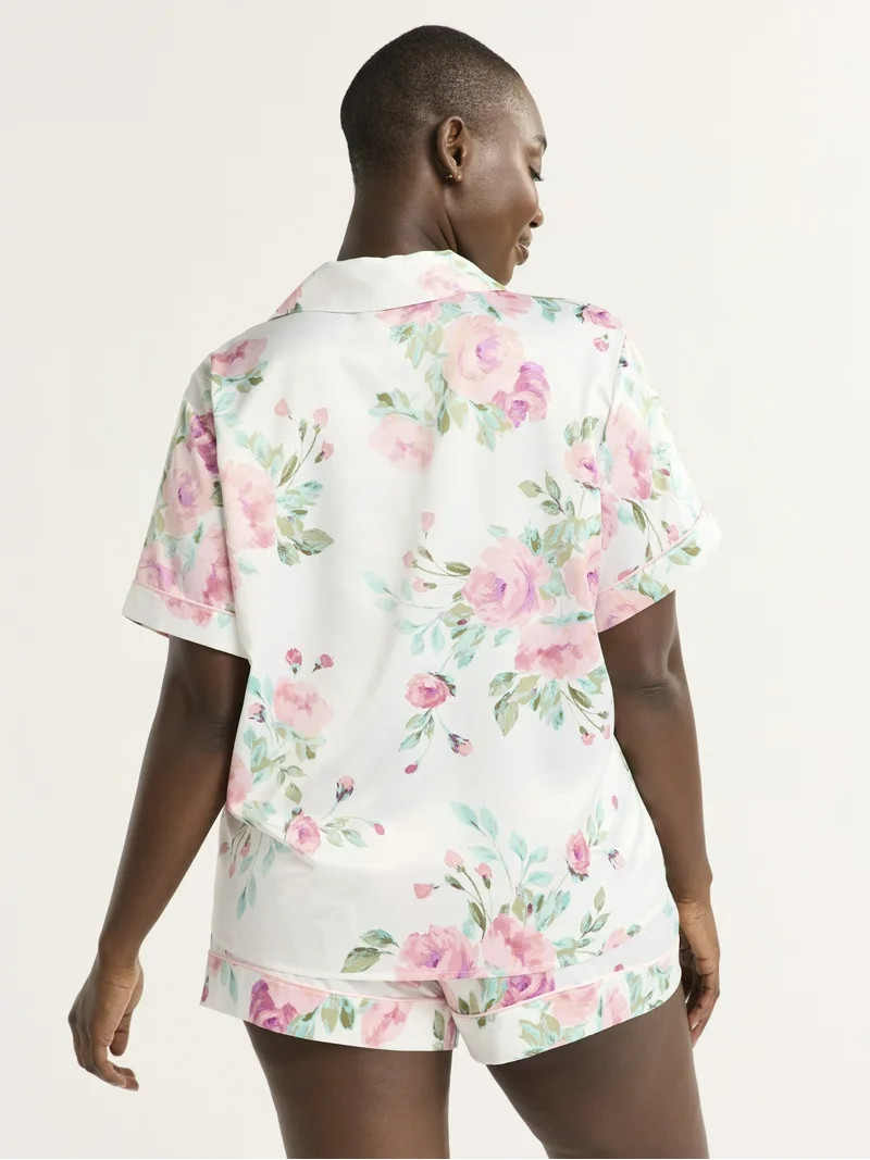 Joyspun Women’s and Women’s Plus Bridal Satin Shortie Pajama Set, Sizes XS to 3X | Walmart (US)