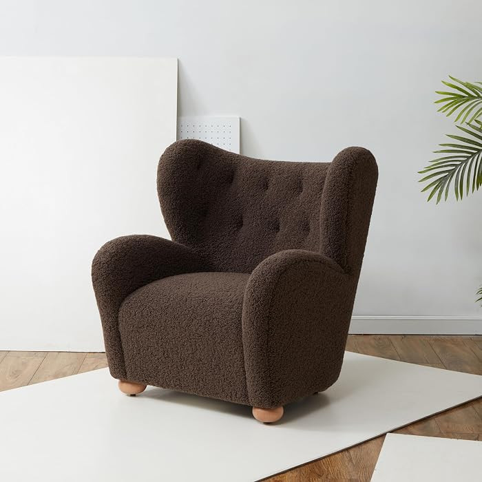 SAFAVIEH Couture Collection Galloway Dark Brown Faux Shearling/Natural Wingback Accent Chair | Amazon (US)