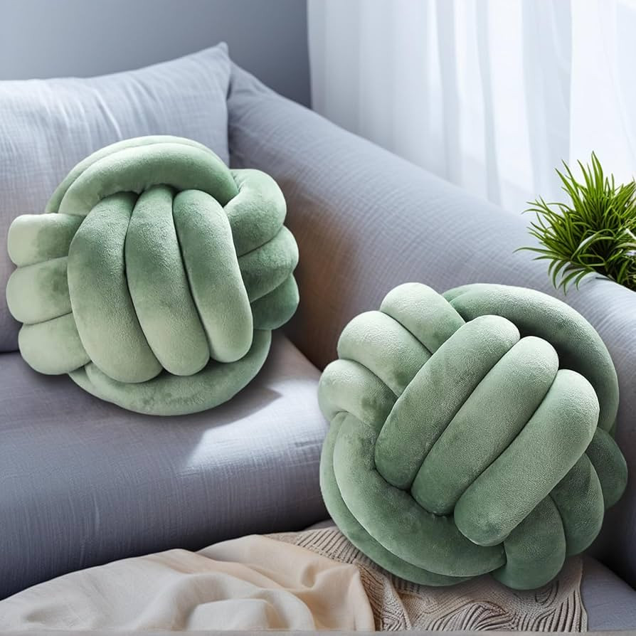 2 Pcs Knot Pillows, Sage Green Knotted Ball Pillow Plush Throw Pillows for Bed Sofa Couch, 8.7" D... | Amazon (US)