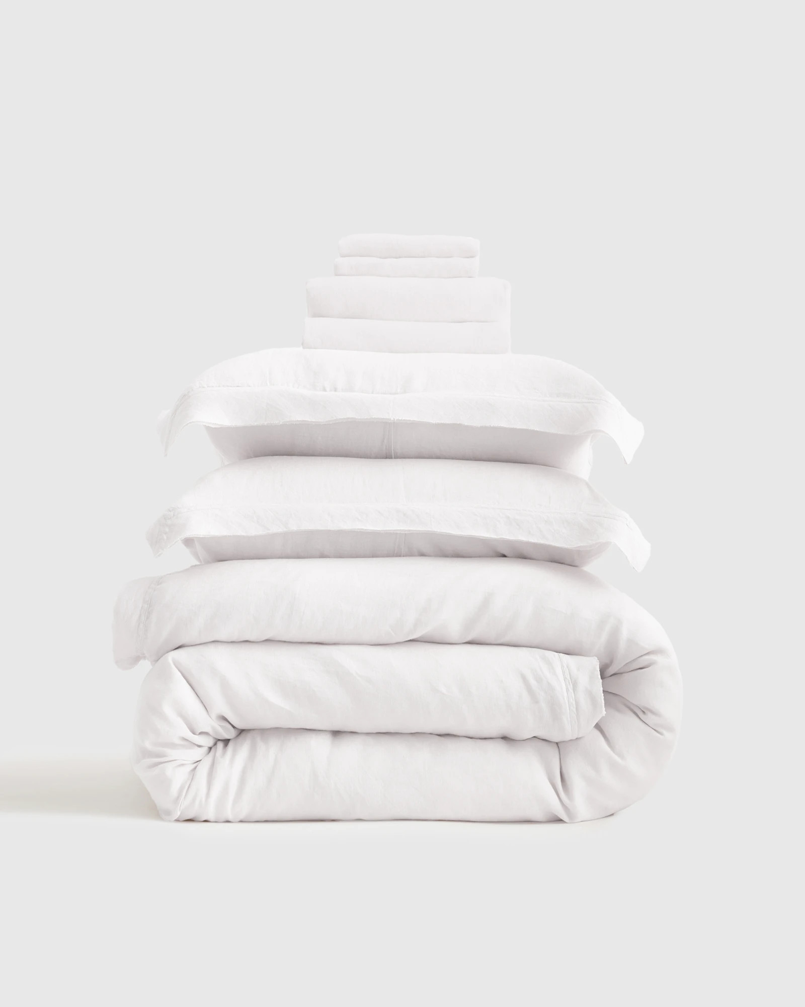Quince | European Linen Double Flange Deluxe Bedding Bundle in Aloe, Size Queen | Quince