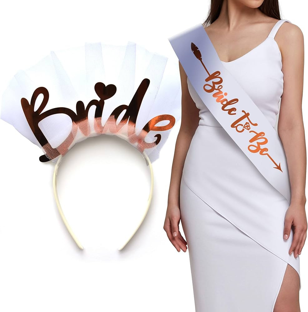 Bachelorettesy Bride to Be Sash & Headband Veil Crown Tiara Set for Bachelorette Parties, Bridal ... | Amazon (US)