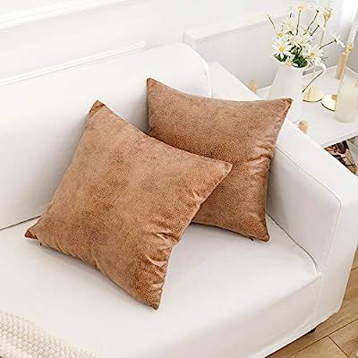 famibay Pack of 2 Faux Leather Pillow Covers Modern Decorative Square Luxury Cushion Case Durable... | Amazon (US)