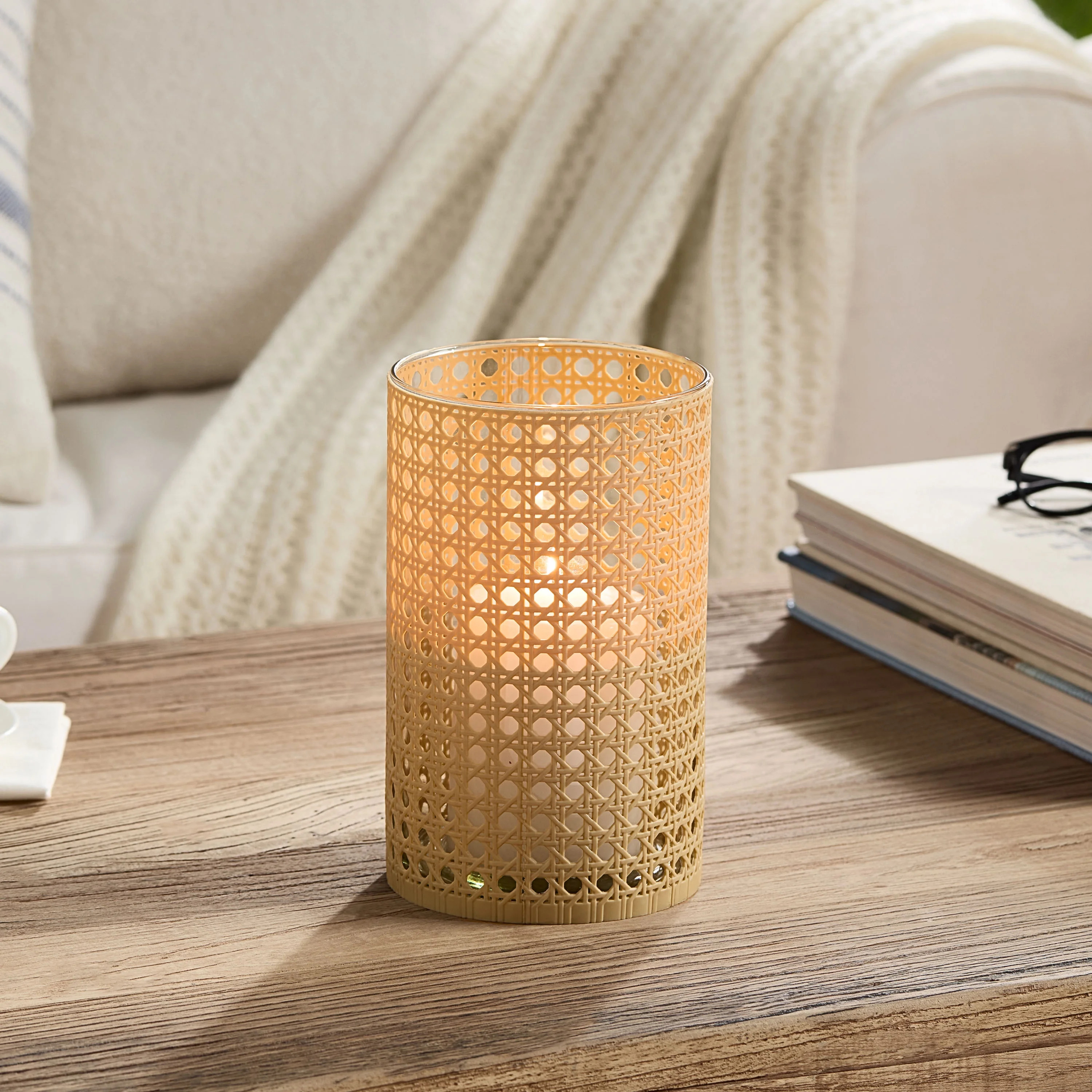 Better Homes & Gardens Wrapped Rattan Glass Hurricane Candle Holder, 8", Medium | Walmart (US)