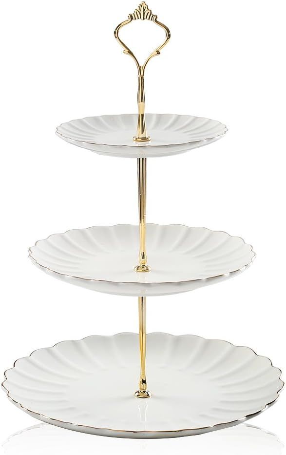 SWEEJAR 3 Tier Ceramic Cake Stand Wedding, Dessert Cupcake Stand for Tea Party Serving Platter (W... | Amazon (US)