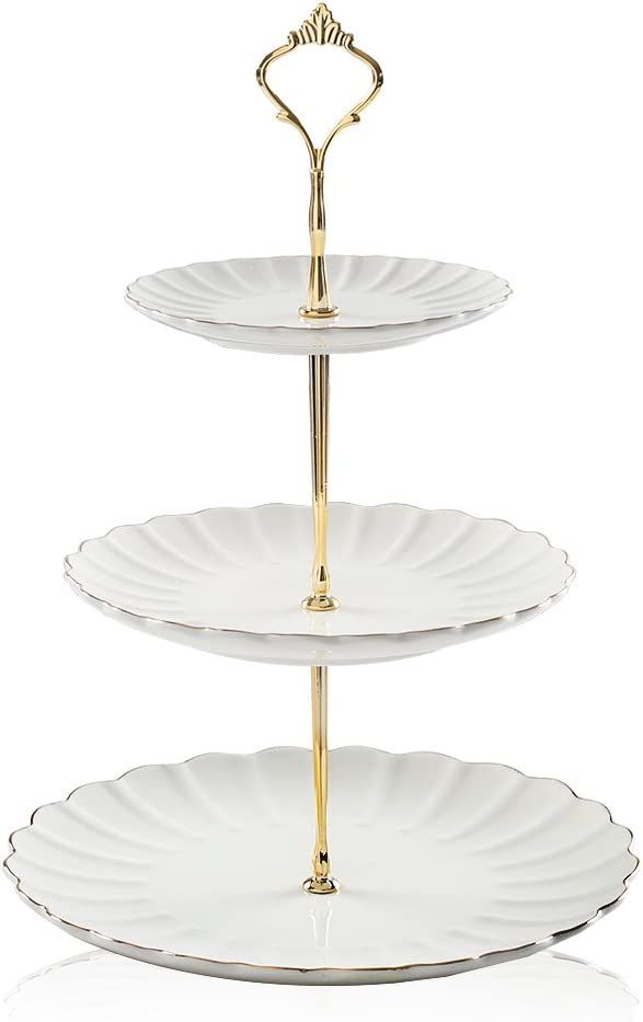 SWEEJAR 3 Tier Ceramic Cake Stand Wedding, Dessert Cupcake Stand for Tea Party Serving Platter (W... | Amazon (US)