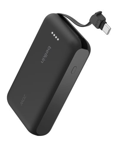 Belkin Portable Charger Power Bank USB C, 10000 mAh w/Integrated Cable, 20W Fast Charge USB-C Power Delivery, iPhone Charger, Apple iPhone 17, Air, Pro, Pro Max, iPad, Samsung Galaxy S26 - Black | Amazon (US)