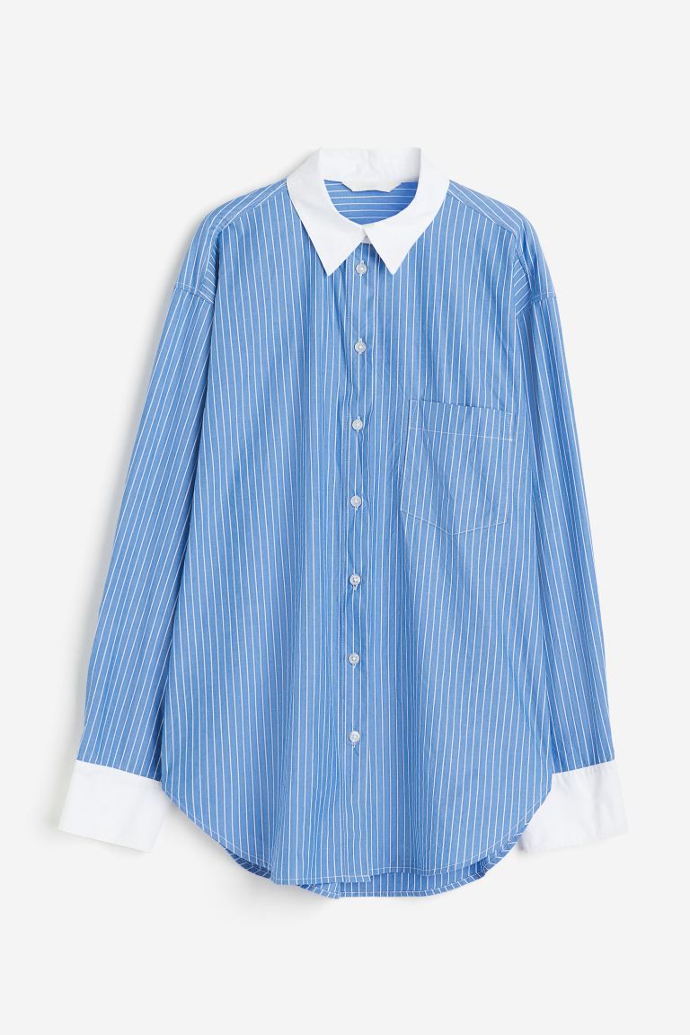Oversized Poplin Shirt - Blue/striped - Ladies | H&M US | H&M (US + CA)