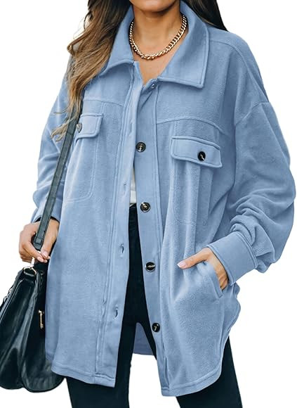 Astylish Women 2023 Casual Coat Long Sleeve Shacket Shirts Jacket with Pockets | Amazon (US)