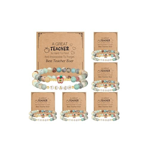 BOMAIL 6 Set Teacher Appreciation Gifts for Women Men-Stone Beaded Stretch Bracelets Set Thank You Teacher Meaningful Bracelets Gifts A | Amazon (US)