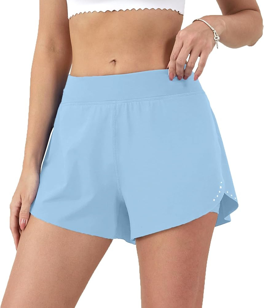 Aurefin Women's 2 in 1 Flowy Running Shorts High Waisted Athletic Shorts for Women Lightweight Wo... | Amazon (US)