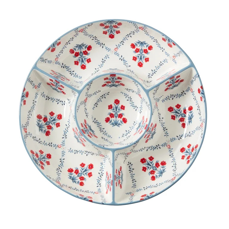 Floral Ceramic Chip and Dip Tray, Red/White/Blue, by My Texas House | Walmart (US)
