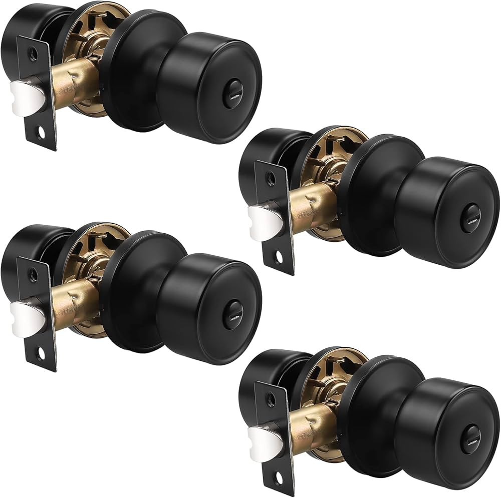 knobelite 4 Pack Door Knobs Privacy Function Keyless Lock Black Interior Round Door Lock, Flat Do... | Amazon (US)