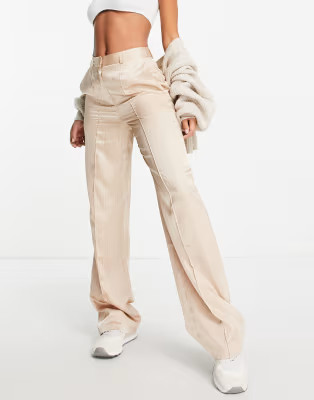 Topshop pinstripe satin wide leg trouser in cream | ASOS | ASOS (Global)