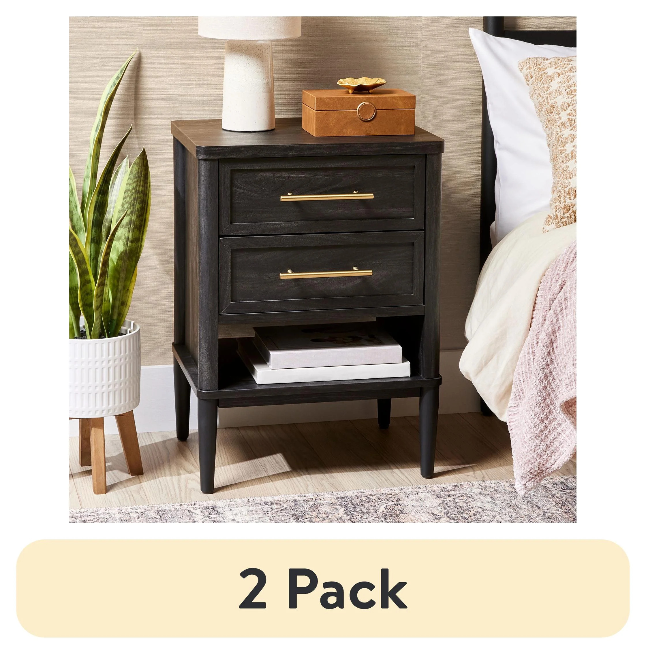(2 pack) Better Homes & Gardens Oaklee 2-Drawer Nightstand, Charcoal Finish | Walmart (US)