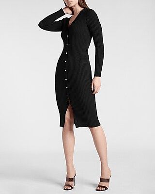 Ribbed Jewel Button Front Midi Sweater Dress | Express