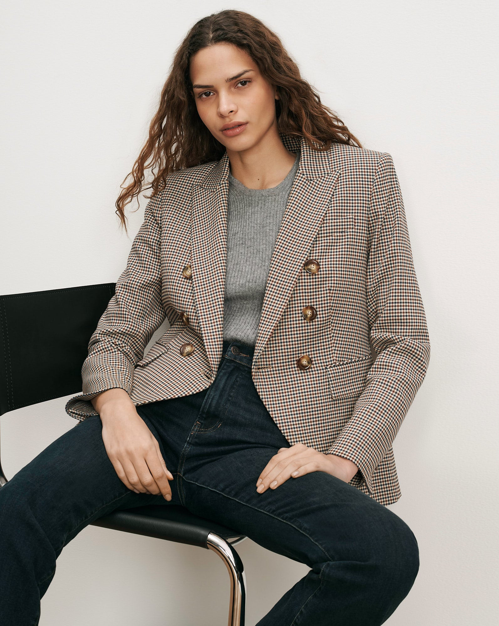 Miller Houndstooth Dickey Jacket in Rust Brown & Navy Multi | Veronica Beard | Veronica Beard
