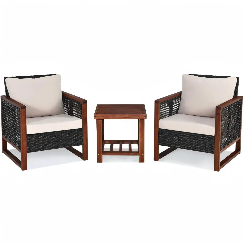 Forclover Patio Conversation Sets 3 -Piece Rattan Patio Conversation Set with Tan Cushions Polyester one_size | HYFE-70703BN | Lowe's