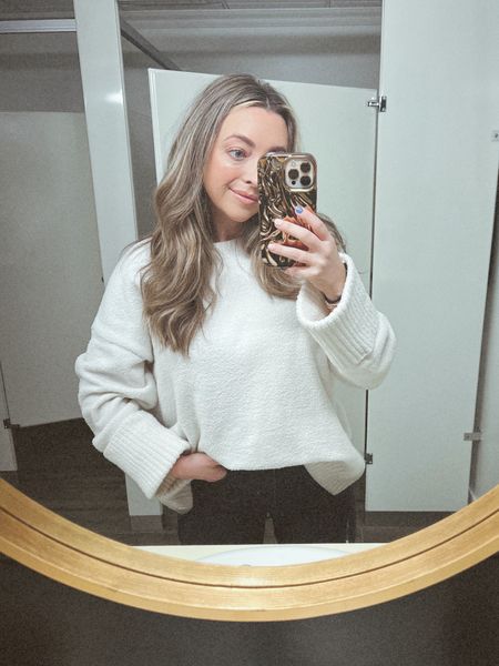 Wore one of my favorite sweaters to church on this snowy Sunday 🤍 Super soft, comes in multiple colors & runs oversized! 

#LTKstyletip #LTKSeasonal #LTKfindsunder50
