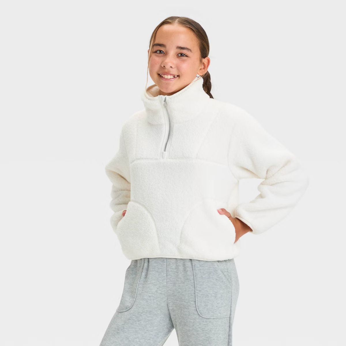 Girls' Faux Shearling Fleece Pullover Sweatshirt - All In Motion™ | Target