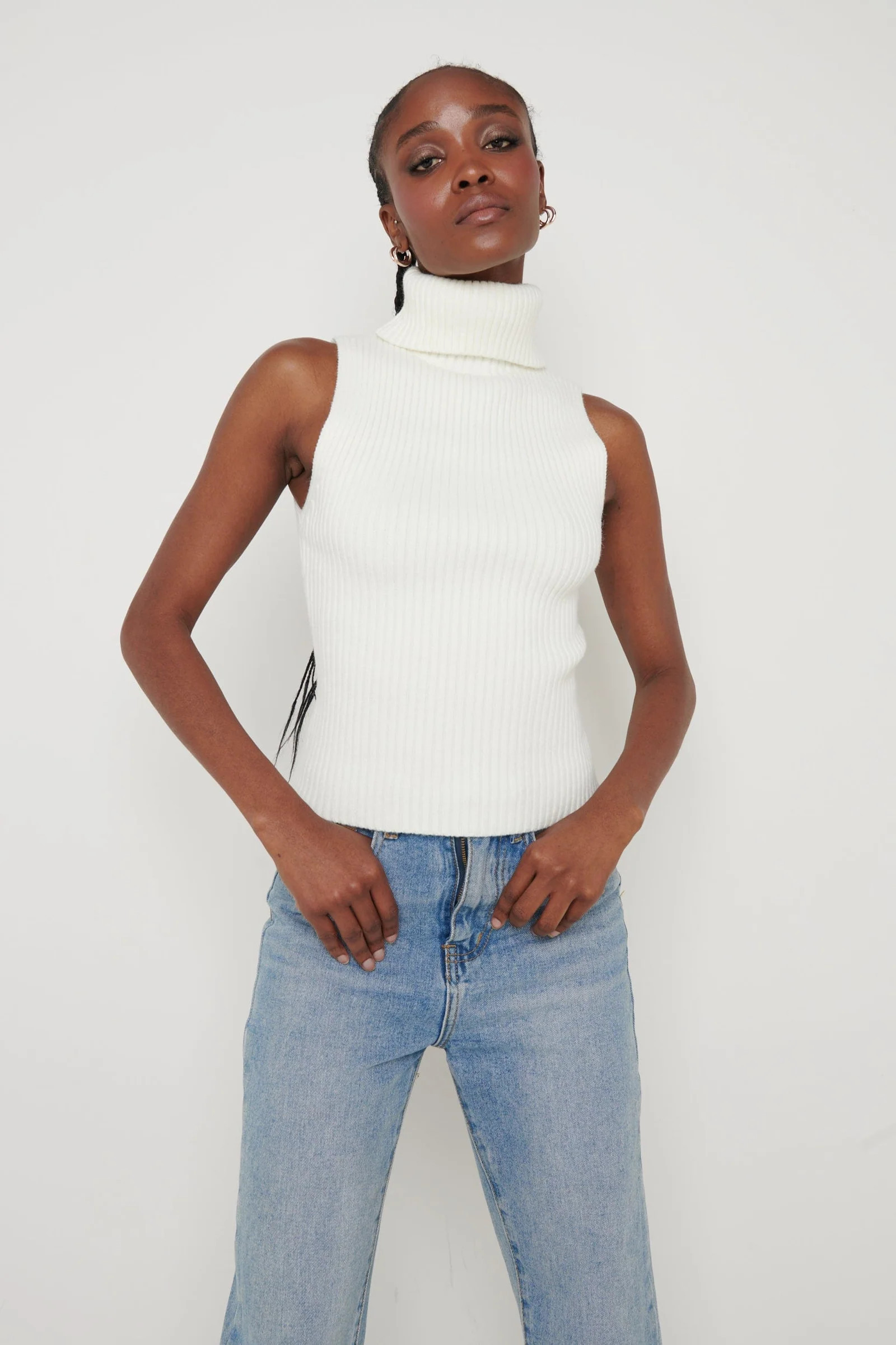 Lulu Sleeveless Ribbed Roll Neck - Cream | Pretty Lavish (UK)