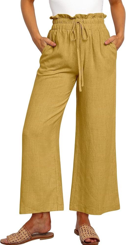 ANRABESS Women Linen Pants Casual Loose High Waist Boho Wide Leg Cropped Palazzo Beach Pants Summ... | Amazon (US)