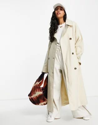 ASOS DESIGN slouchy trench coat in washed stone | ASOS (Global)