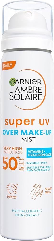 Garnier Ambre Solaire Sun Cream Spray, Over Makeup Super UV Protection Mist SPF50+, with Hyaluron... | Amazon (UK)