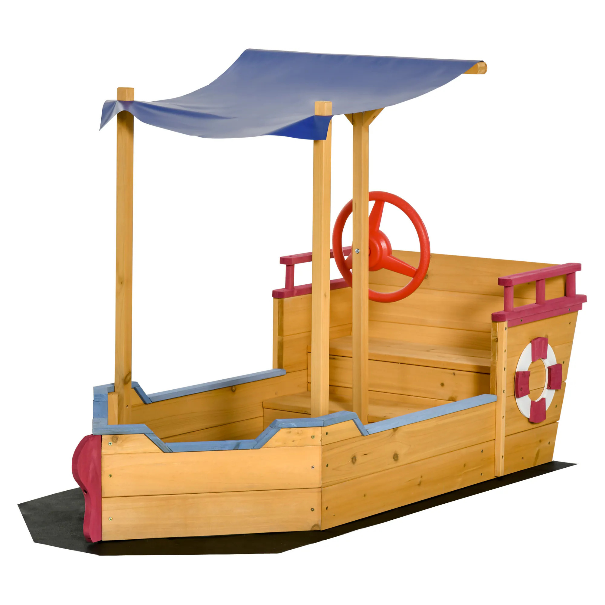 Vkoiyg Outsunny Pirate Ship Sandbox with Cover and Rudder Wooden Sandbox with Storage Bench and Seat Outdoor Toy for Kids Ages 3-8 Years Old | Lowe's
