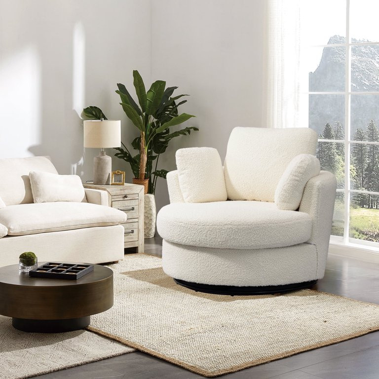 Muumblus 42.2"W Large Swivel Chair, Modern Oversize Accent Barrel Chair Comfy Round Armchair for ... | Walmart (US)