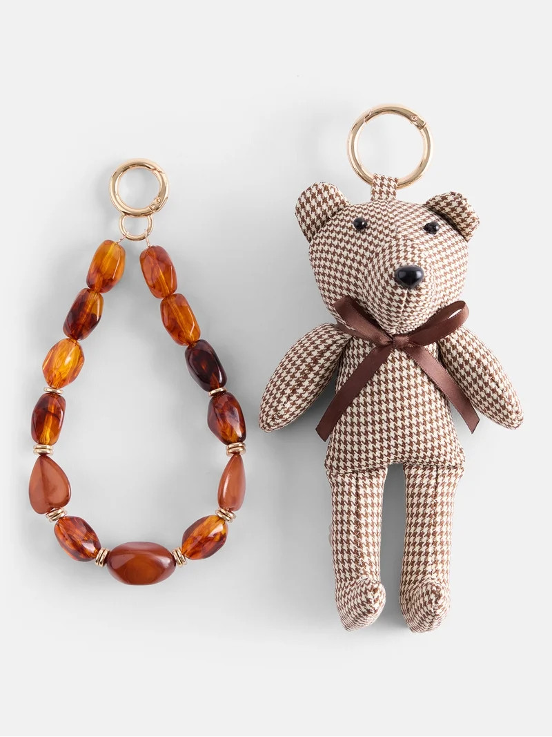 No Boundaries Women\u2019s Plaid Bear Bag Charms, Brown | Walmart (US)