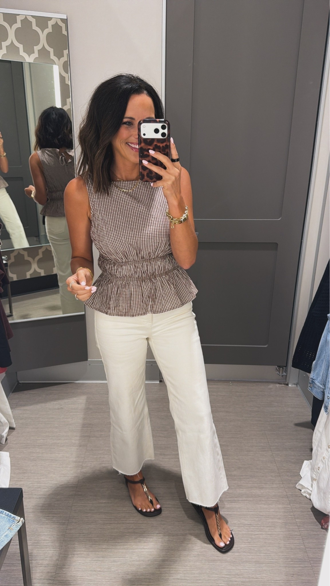 This little Target gingham top is giving expensive boutique vibes 🤎 paired it with white denim for the cutest easy summer outfit. #targetstyle #targetfinds #summeroutfit #ltkstyle #affordablefashion #casualchic #everydaystyle