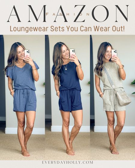 💥Sale!‼️ Amazon Loungewear sets size small in Blue & Khaki green, 2 piece set, knit shorts and tops. pajama sets, pj sets, comfy outfit, mothers day gift idea, travel and vacation jammie sets, perfect for everyday casual summer outfits


#LTKfindsunder50 #LTKsalealert #LTKover40