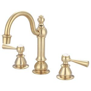Water Creation 8.25" Lever Handles Modern Solid Brass Faucet in Satin Gold | Cymax