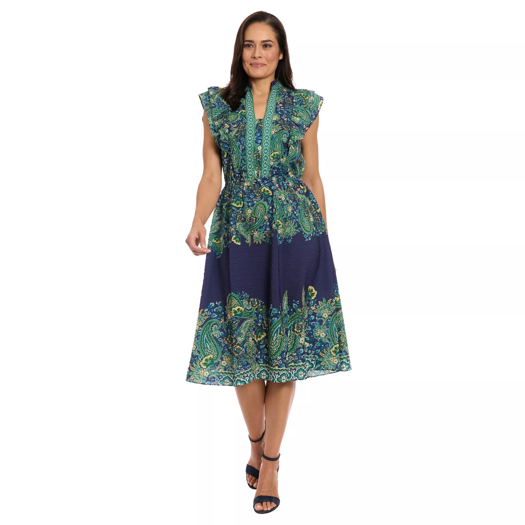 Women's London Times Ruffle Sleeve Elastic Waist Midi Dress | Kohl's