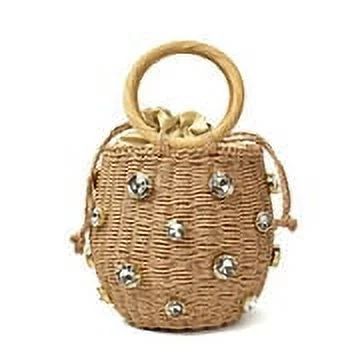 Rhinestone paper rope straw bag portable rattan bag brown Small Drawstring Straw Tote Bag Handmad... | Walmart (US)