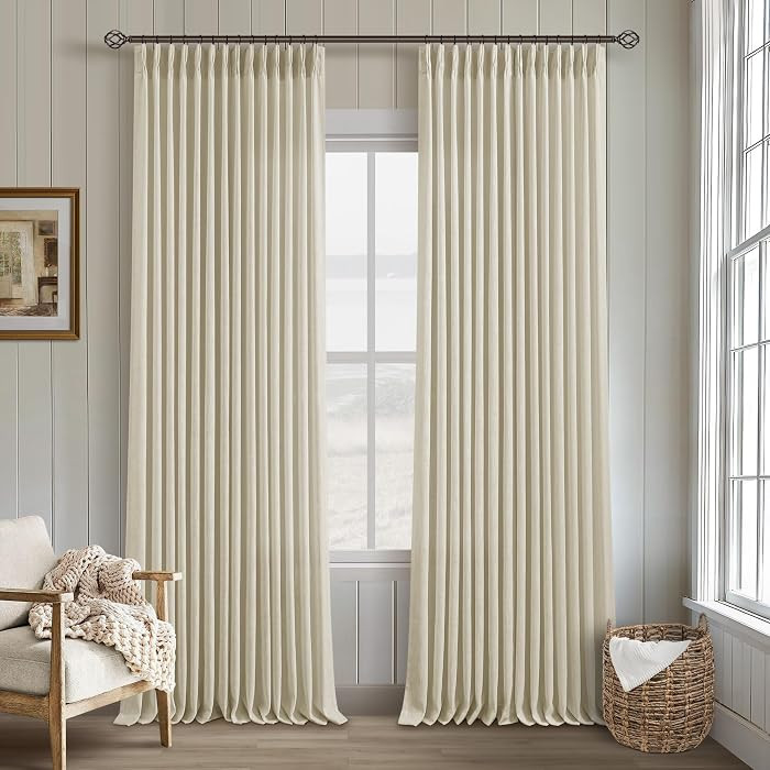 Beige Linen Pinch Pleated 120 Inch Curtains 2 Panels for Living Room Bedroom Memory Training Shap... | Amazon (US)