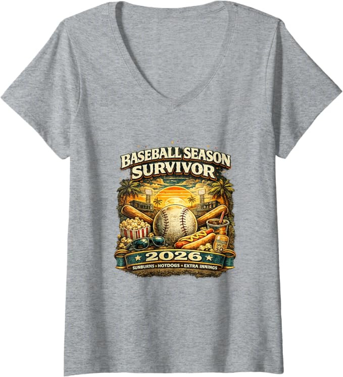 Women's Baseball Season Survivor 2026 Funny Fan Vintage Sunset V-Neck T-Shirt | Amazon (US)
