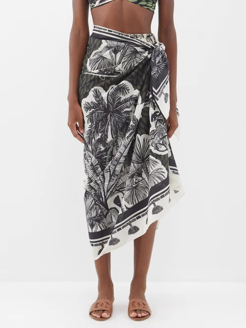 Johanna Ortiz - Palm Of Joy Printed Organic Cotton-voile Sarong - Womens - Green Print | Matches (US)